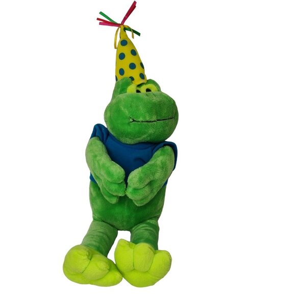 The Petting Zoo Other - 1994 Vintage The Petting Zoo Happy Birthday Green Frog Plush Stuffed Animal 19"
